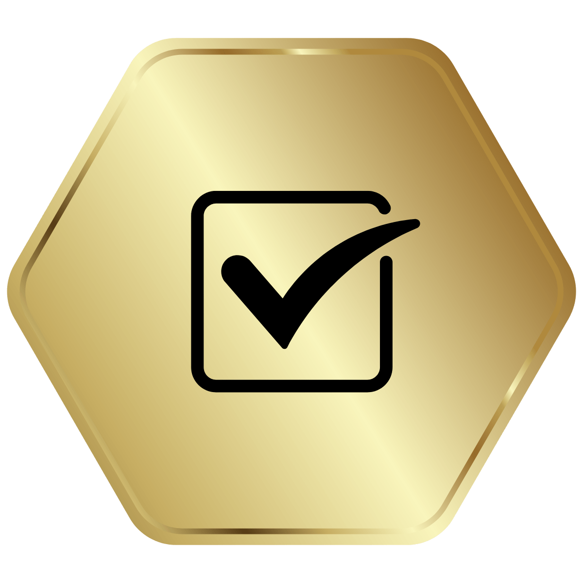 Golden Hexagon Icon with a Black Check Mark