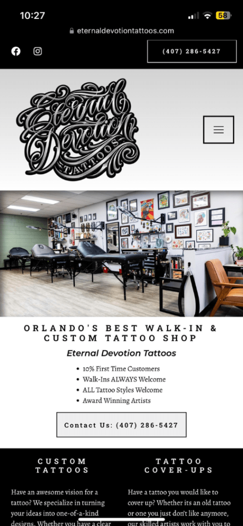 Creating Legacy Web Design and Development Mobile Website for Tattoo Shop Client